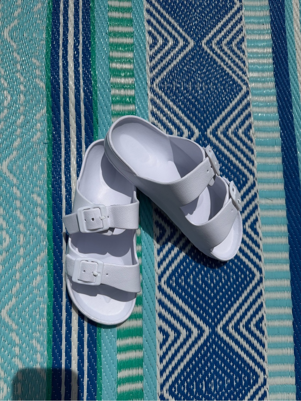 White Faux Birkenstock Double-Buckle Slide Sandals